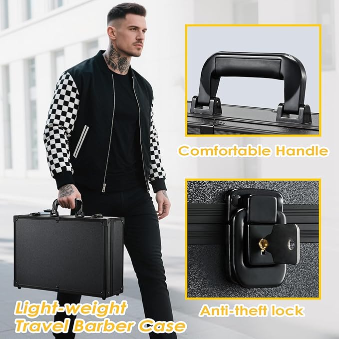 Yueieoun Barber Accessory Case with Mirror, Profesional Barbers Briefcase Tool Case, Barber Cases for Clippers and Supplies, Hair Scissors Trimmer Organizer, Salon Grooming Hard Travel Suitcase