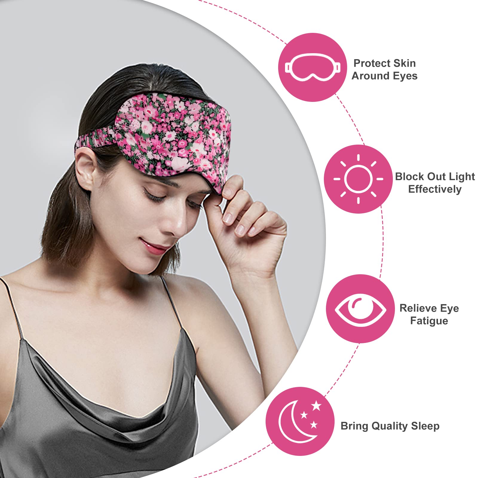 OLESILK 100% Natural Mulberry Silk Sleep Eye Mask Block Out Light, Fashion Printed Eye Mask Blindfold for Women Men Full Night Sleeping, Chic Eye Cover Eyeshade, Pattern 3