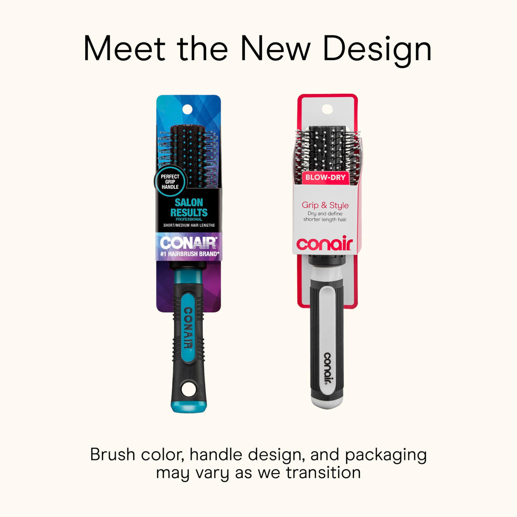 Conair Grip & Style Round Brush, Nylon Bristle Hair Brush for Blowout Styling, Ideal for Coarse, Curly, Wavy Hair, Color May Vary