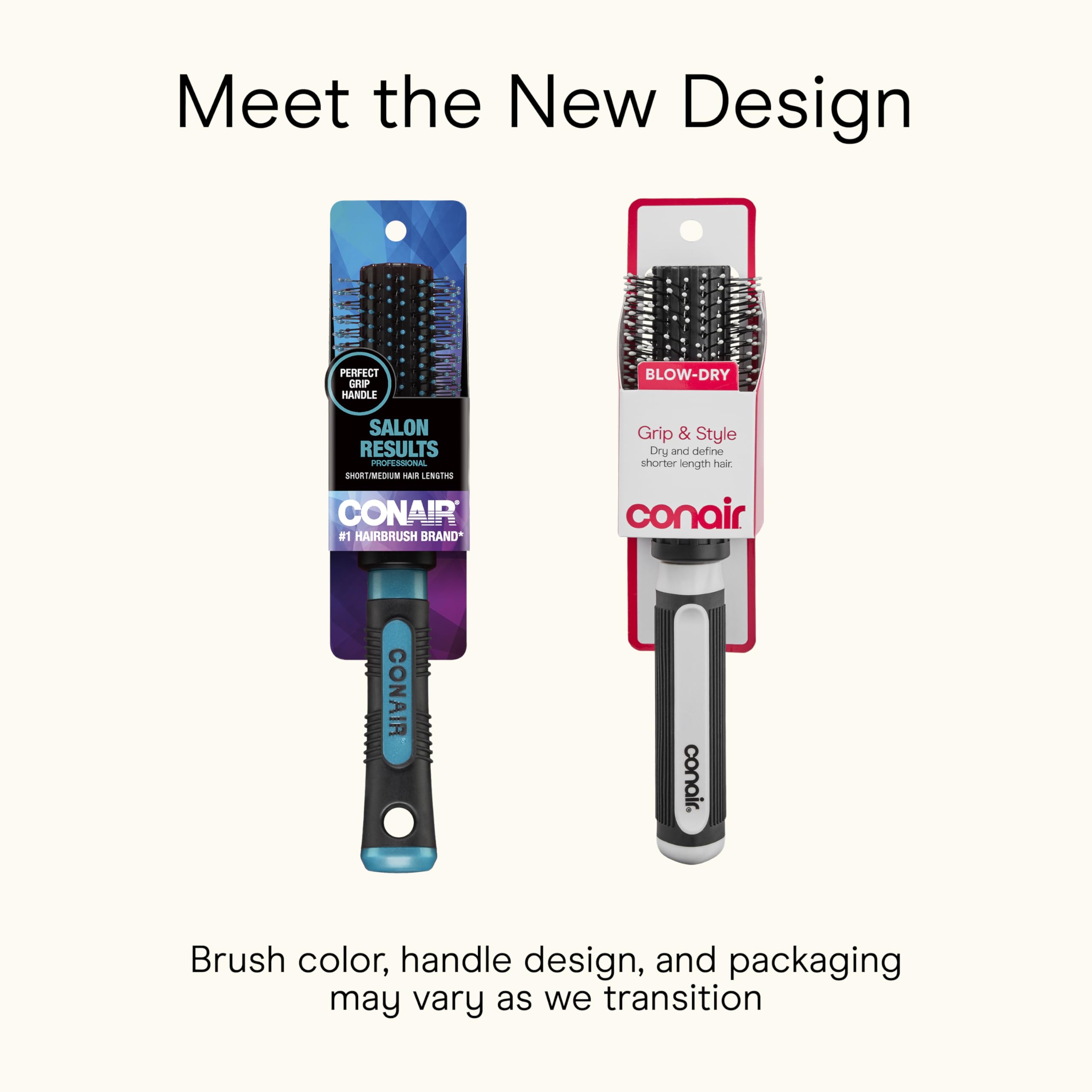 Conair Grip & Style Round Brush, Nylon Bristle Hair Brush for Blowout Styling, Ideal for Coarse, Curly, Wavy Hair, Color May Vary