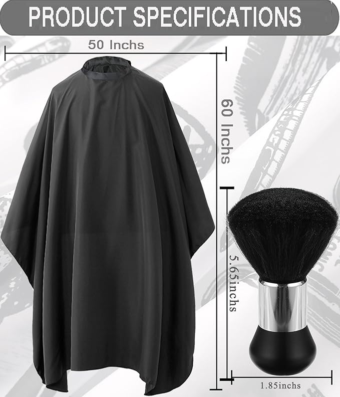 Borogo Professional Hair Cutting Cape with Neck Duster Brush, Salon Barber Cape, Hairdressing Accessories Black