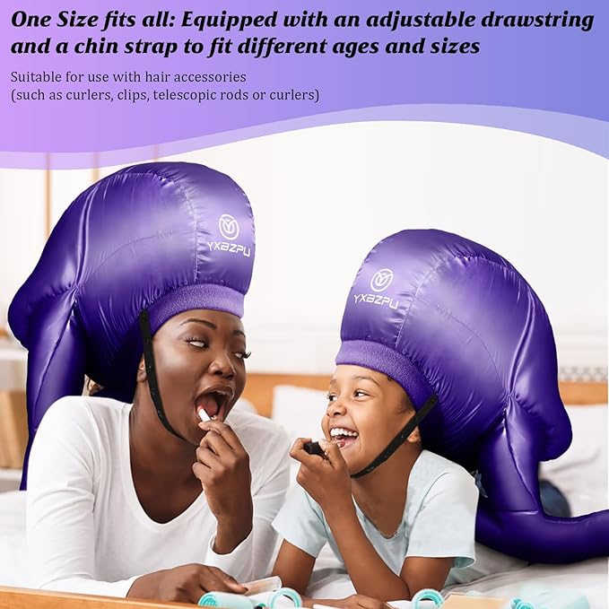 Bonnet Hair Dryer,Hooded Dryer Attachment,Hair Dryer Hooded Diffuser Cap for Curly,Speeds Up Drying Time,Safety Deep Conditioning,Styling,Curling At Home(Purple)