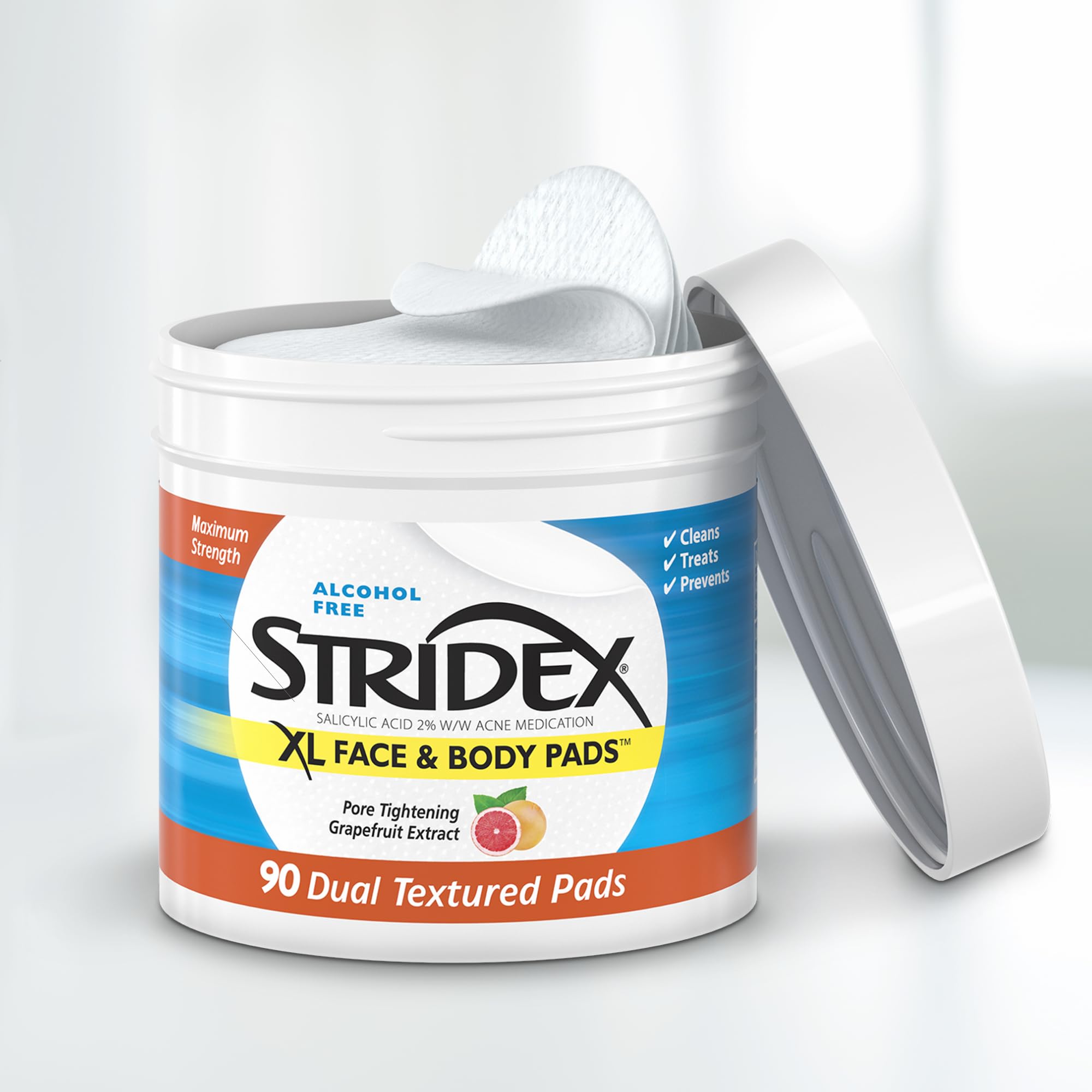 Stridex XL Face Body Pads, Exfoliating Salicylic Acid Acne Treatment, 90 Ct