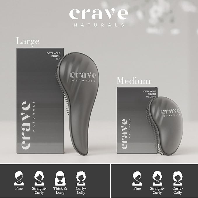 Crave Naturals Mini Detangler Hair Brush Black – Glide Thru Hair Detangler Brush for Women, Kids & Toddlers – Gentle Scalp Care, No-Pain Tangle-Free Hairbrush for All Hair Types, Travel Hair Brush