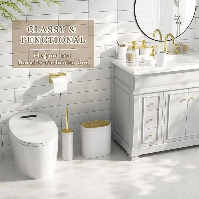 InnJoey Bathroom Set - Bathroom Sets with Shower Curtain and Rugs, 25PC Bathroom Accessory Set, White Bathroom Accessories Set with Trash Can, Soap Dispensers