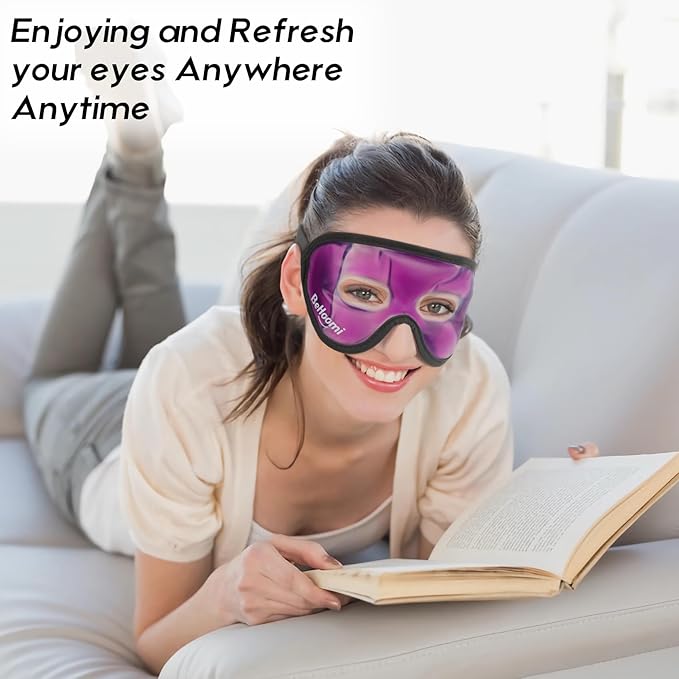 BeHoomi 2Packs Cooling Eye Masks, Ice Eye Mask Cold Compress for Eyes, Reusable Cold Gel Eye Mask for Eye Relaxation, Comfort Snug Fit, Eye Cover for Home, Office, Black & Purple