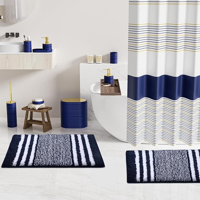InnJoey Bathroom Set - Bathroom Sets with Shower Curtain and Rugs, 25PC Bathroom Accessory Set, Blue Bathroom Accessories Set with Trash Can, Soap Dispensers