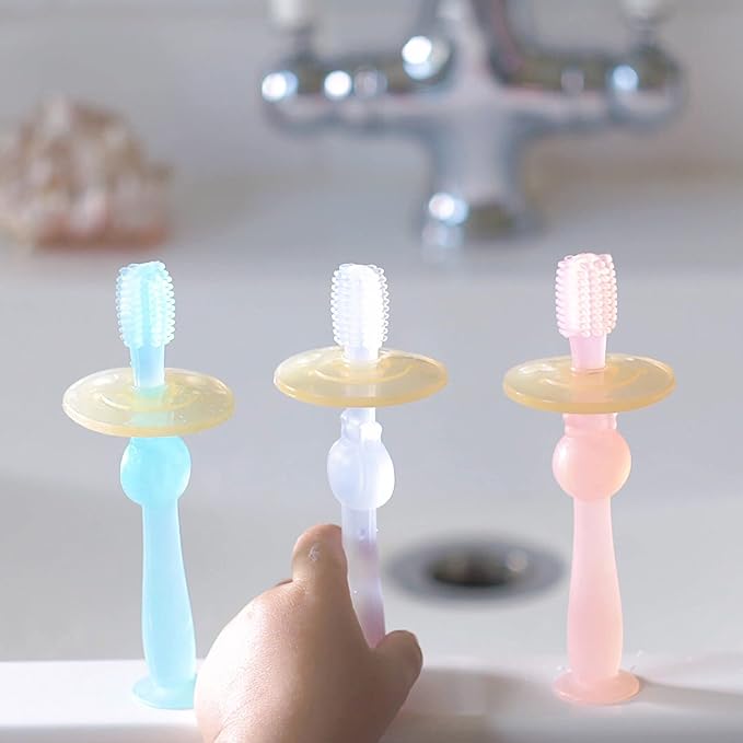 Haakaa 360° Silicone Baby Toothbrush – 100% Soft Food Grade Silicone, BPA-Free, Suction Base, Safe for Babies 6 Months+, Gentle Gum and Teeth Cleaning for Infants, Gum Massager