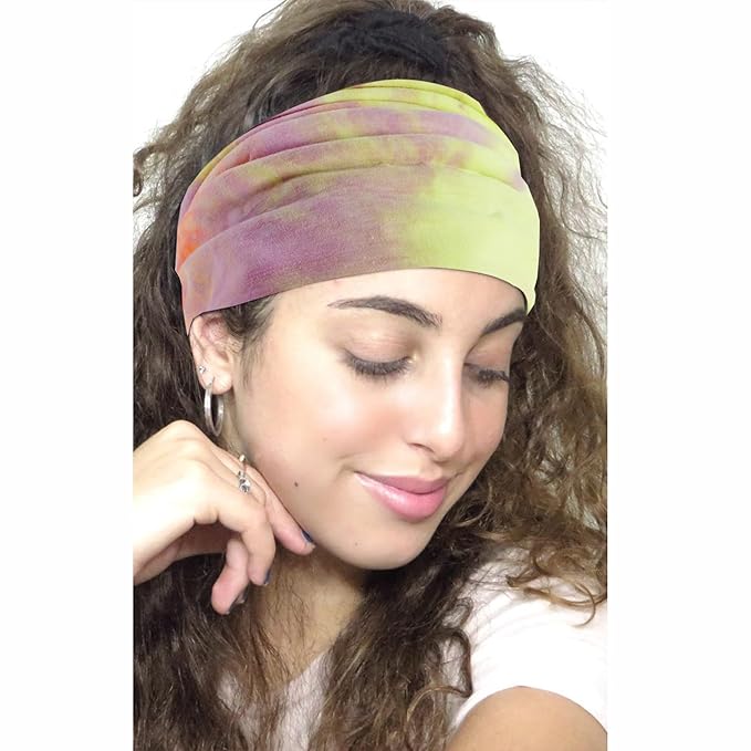 Boho Headbands For Women Fashion Stretch Wide Hair Bands Tie Dye Knoted Turban Head Bands Yoga Running Sweatband Elastic Headband Stylish Wrap Headbands Hair Accessories for Teen Girls 4 Pack