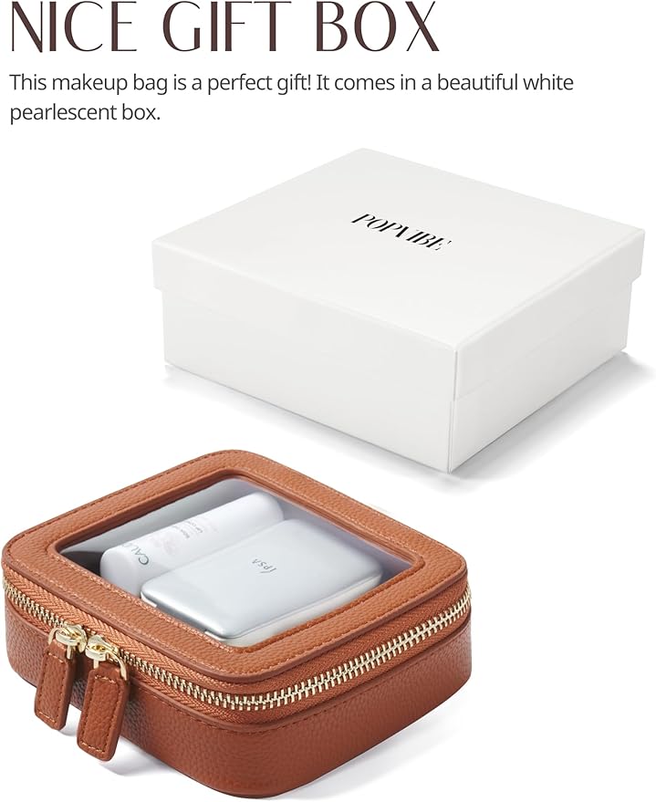 Popvibe Clear Makeup Bag Toiletry Case Travel Transparent Cosmetic Bag with Zipper, Portable Make Up Organizer Traveling Compact Car Bag for Essentials