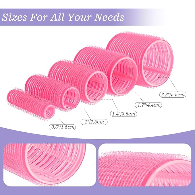 5 Size Hair Rollers, 72Pcs Roller Set, Hair Curlers for Blowout Look Long, Short Hair, Jumbo Large Big Small 30 Hair Rollers, 40 Roller Clips, Tail Comb, Storage Bag