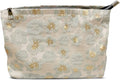 HAPPYHEIDI Aesthetic Floral Makeup Bag Cosmetic Travel Zipper Pouch,Purse Make Up Organizer, Textured Fabric,Canvas Lined,Beige Golden,Large