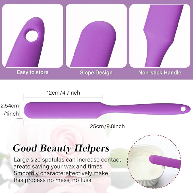 Patelai Non Stick Wax Spatulas Silicone Waxing Sticks Waxing Applicator Hair Removal Large Reusable Scraper Large Area Hard Wax Sticks for Home Salon Body Use Mixing Resin(Purple)