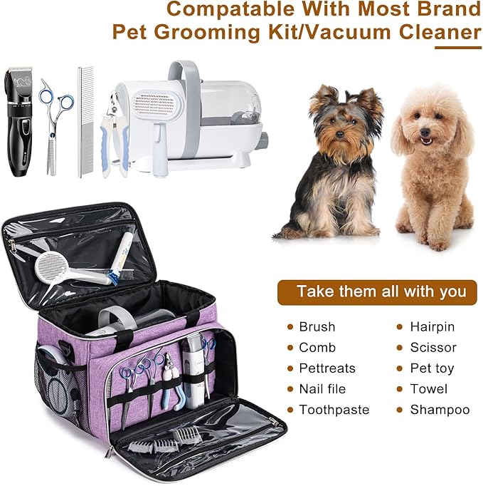 BABEYER Dog Grooming Vacuum Bag, Pet Grooming Kit Bag Perfect for Dog Hair Vacuum & Grooming Tool Kit Accessories- Purple