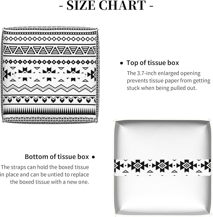 Boho Black White Geometric Tissue Box Cover Square,Abstract Tribal Symbol Tissue Box Holder Waterproof Leather Facial Paper Organizer Dispenser for Bathroom Home Car Nightstand Vanity Desk