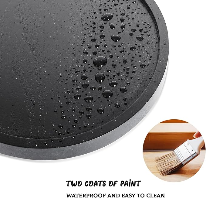 Round Decorative Tray Wood Bathroom Counter Organizer Farmhouse Kitchen Decor Wooden Riser for Soap Dish, Perfume, Candle, Sponge, 10" - Black