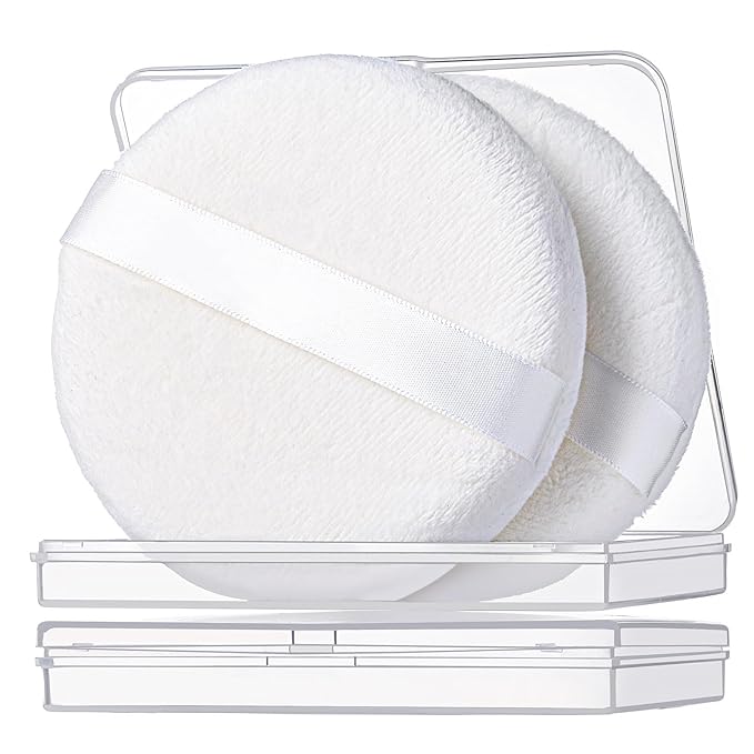 Teenitor 2pcs Powder Puff 3.54inch Medium Body Powder Puff for Body Powder and Container White