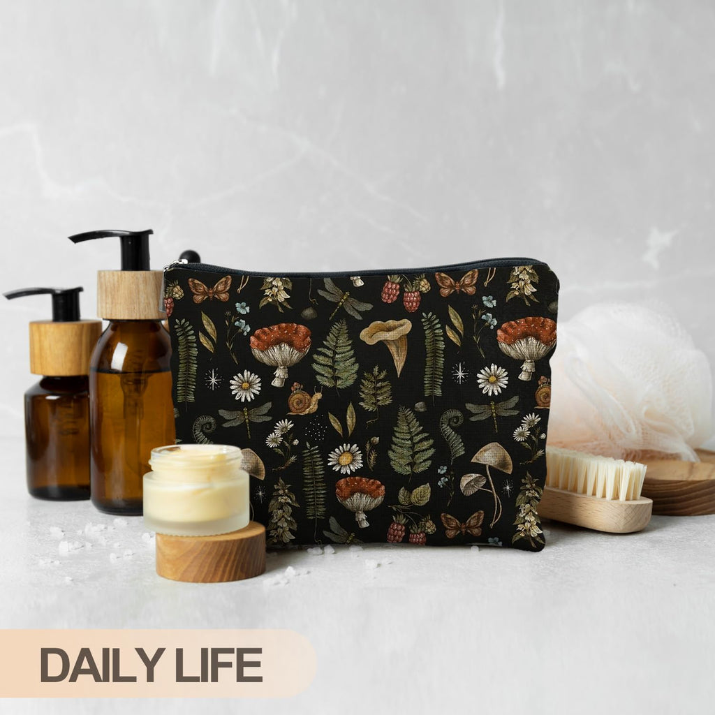 RYYCDOI Dark Forest Cottagecore Mushroom Makeup Bag - Forest Cosmetic Bag for Gifts, Mushroom Lovers
