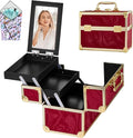 GALHUBIS Makeup Train Case, Portable Makeup Case with Mirror, 2-Trays Cosmetic Organizer Case,Nail Polish Organizer, Travel Makeup Box, Profesional for Salon Barber, Pattern Red