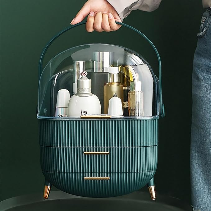 XAIODRAGONSKY Egg Makeup Organizer, Egg Shape(Oval) Makeup Storage Box Countertop Portable Vanity Cosmetics Organizer