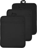 VEIKERY Oven Pot Holder with Pocket Cotton Heat Resistant Coaster Potholder Kitchen Hot Pad Oven Mitts for Cooking and Baking Square 7"x9" (Black, Silicone)