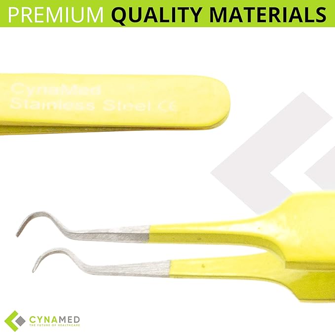Blackhead Tweezer - Professional Curved Steel Tip Surgical Comedone & Splinter Extractor. Ideal Blemish & Acne Remover Tool Means Flawless Facial Skin (Yellow)