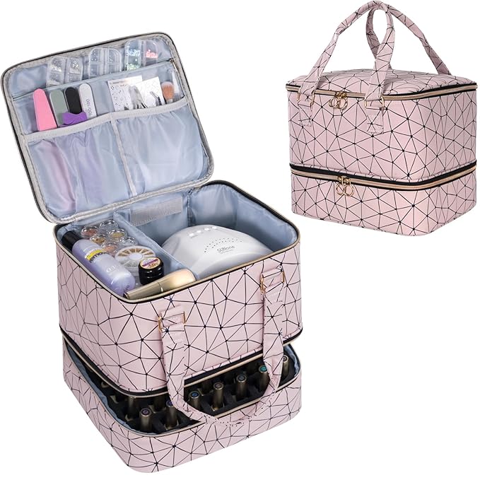 Uross Nail Polish Organizer Bag Holds 42 Bottles Nail Polish & Nail Lamp, Gel Nail Polish Organizers and Storage box for Nail Tech, Nail Kit Supplies Organizer Case - Purple