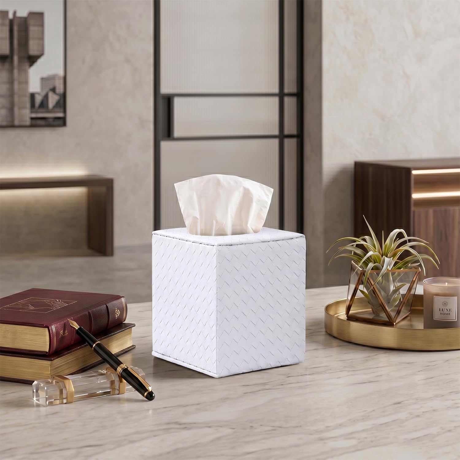 Tissue Box Cover Square,White Tissue Holder for Bathroom Accessories,Bathroom