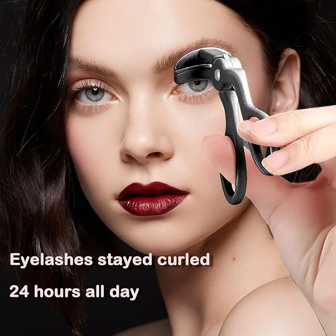 Eyelash Curlers - Plastic Eyelash Curler with Silicone Refill Pads Premium Small Cute Lash Curler for No Pinching or Pulling Eye Lash Curler Makeup Tool for Women & Girls, Black