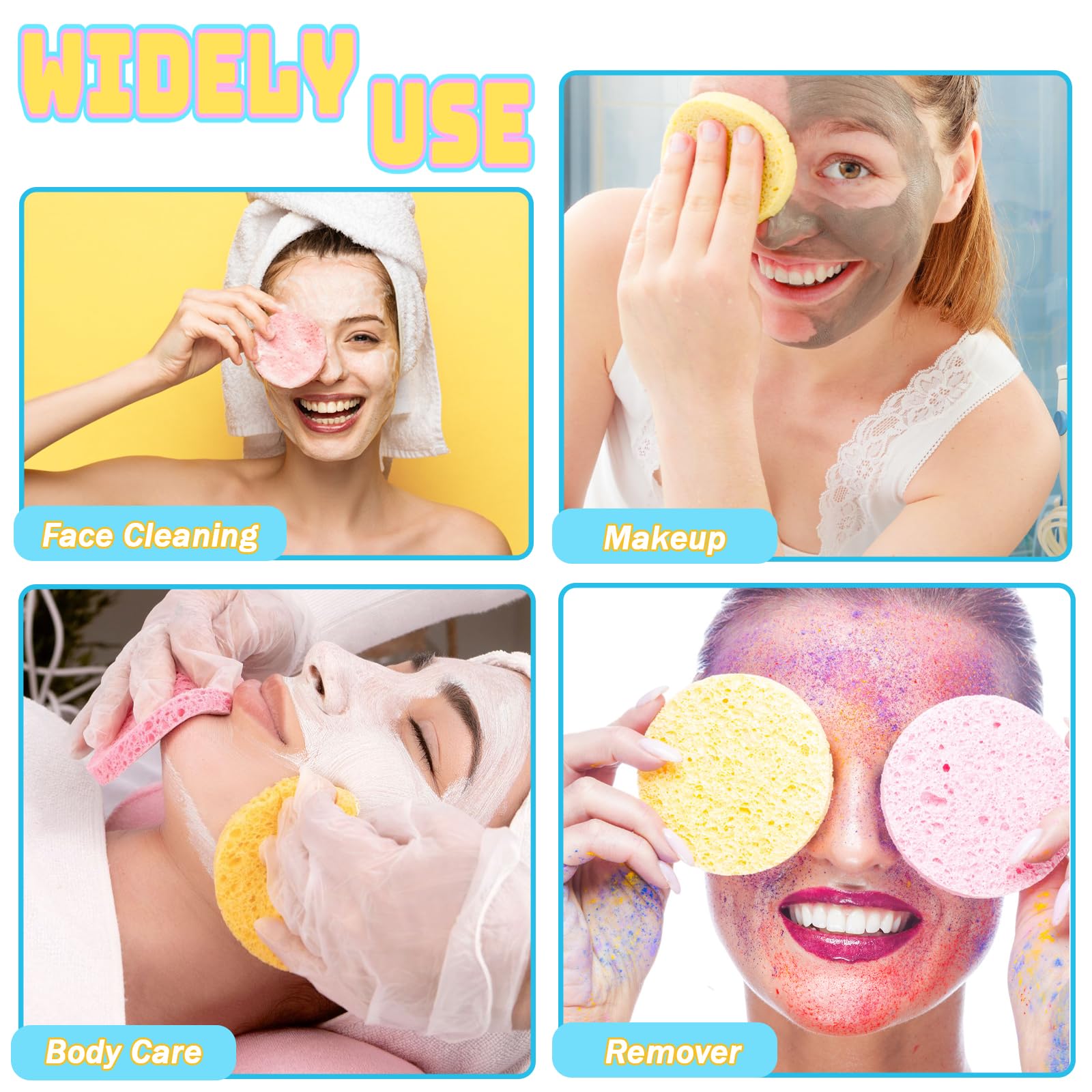 240 Pcs Compressed Facial Sponge,Professional Makeup Removal Sponge,Round Face Cleaning Sponge for Spa,Exfoliating,Face Wash(Yellow,Pink,Blue)