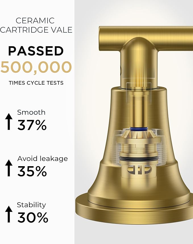 FORIOUS Gold Bathroom facuet 3 Hole, 8 inch Brushed Gold Bathroom Sink Faucet Widespread with 360° Swivel Spout and Spare Water-Saving Aerator and Drain, 3 Piece Vanity Tap for Restroom Upgrade