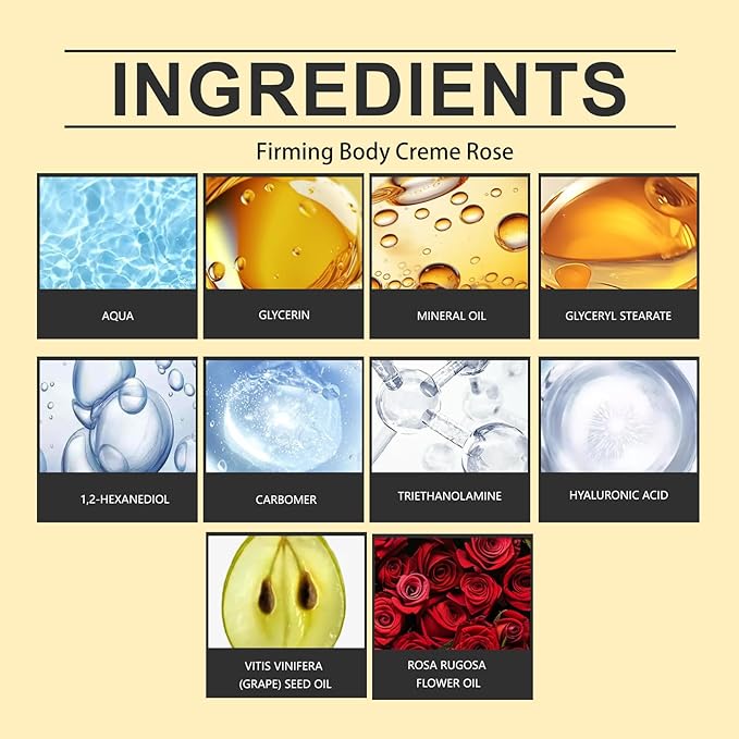 Champagne Lift Body Creme, Firming Complex and Pink Pepperslim Skin Moisturizer Tightens Hydrates Dry Skin Arms & Legs. (Vanilla)