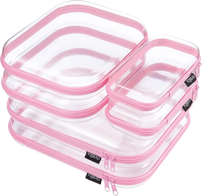 YQBRAO Clear Hard Shell Zipper Cases, 4 Medium Makeup Organizers