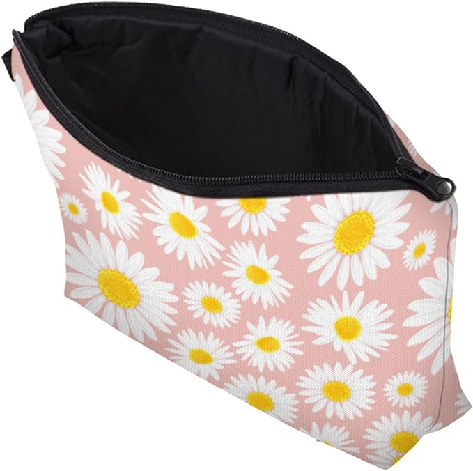Aiphamy Cute Travel Makeup Bag Cosmetic Bag Small Pouch Gift for Women (Daisy Pink)