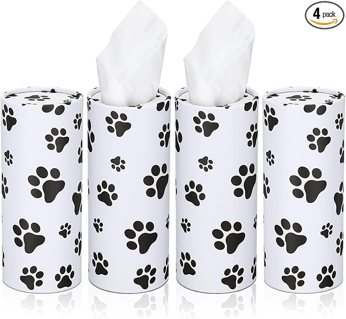 Geyoga 4 Pack Car Tissues Box with Facial Bulk Round Tube Car Tissue Travel Cylinder Holder Cup Holder for Home Bathroom Office (Paw Print)