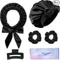 Heatless Hair Curler and Double Layer Satin Bonnet Set for Overnight Curls - No Heat Curling Rod with silk Bonnet, Sleep-In Safe for Long/Medium Hair, Frizz-Free Waves & Volume(Black)