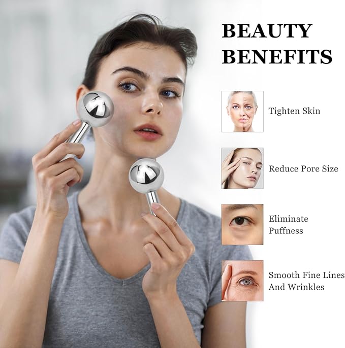 LazyGa Ice Globes for Face & Eyes - Unbreakless Stainless Steel Cryo Sticks Facial Massage Tools Cold Therapy Cooling Globes to Reduce Puffiness, Wrinkles, Dark Circles Spa & Esthetician Supplies