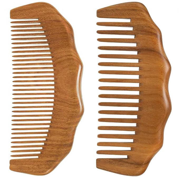 Moreinday 2 Pack Wooden Comb, Beard Comb for Men, Hair Combs for Women