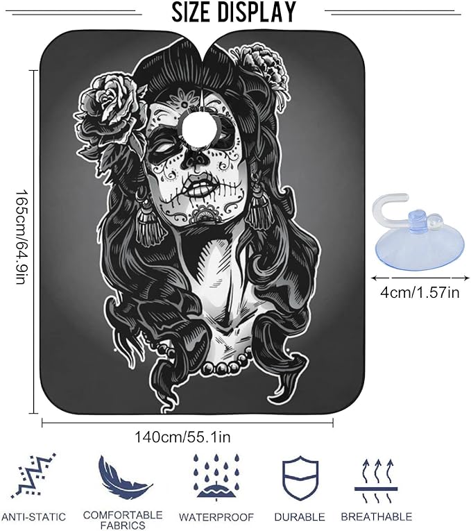 Visesunny Barber Cape - Dead Skull Woman Hair Cutting Salon Apron Anti-Static Water-Resistant Shaving Bib Hairdressing Cape