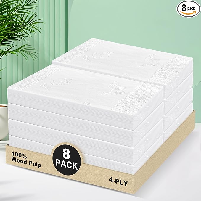 4-Ply Car Tissue Refills (960 Layers) - 8 Pack Travel Size Tissues, Soft & Strong Disposable Facial Tissues for Car, Office, Home - 240 Sheets
