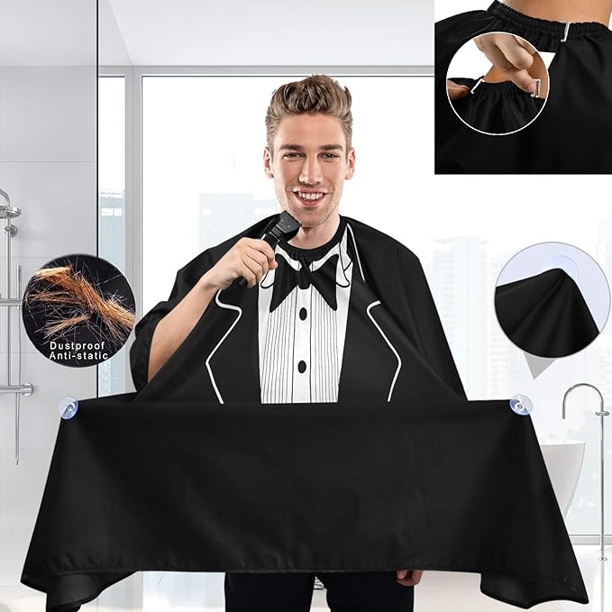visesunny Tuxedo Design On Black Barber Cape Anti-Static Hair Cutting Cape with Snap Closure Professional Salon Polyester Beard Shaving Bib Water-Resistant Hairdressing Cape Adjustable Snap