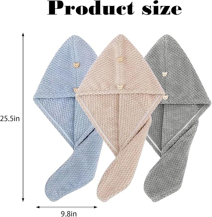 Busftlst 3Pcs Hair Towel Caps, Fast Drying Hair Drying Caps Towel Turban Wrap, for Speedy Drying, Styling, and Deep Conditioning, Travel-Friendly and Lightweight, for Wet Hair Women