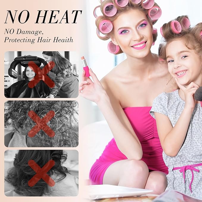Obeoby 4 Sizes Hair Rollers for Women, Hair Curlers with Clips Comb Curlers for Long Short Curly Hair and Bangs (25, 36, 48, 60mm), Pink Gifts