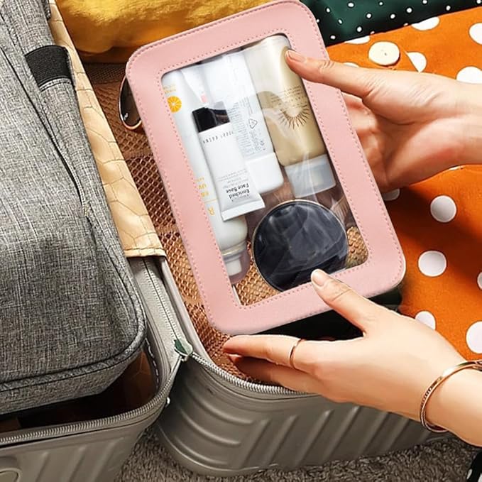 Clear Makeup Bag Organizer, TSA Approved Portable Travel Toiletry Bag Clear Cosmetic Bag Case Small Make Up Bag Mini Makeup Pouch for Purse Transparent Car Essentials for Women Men