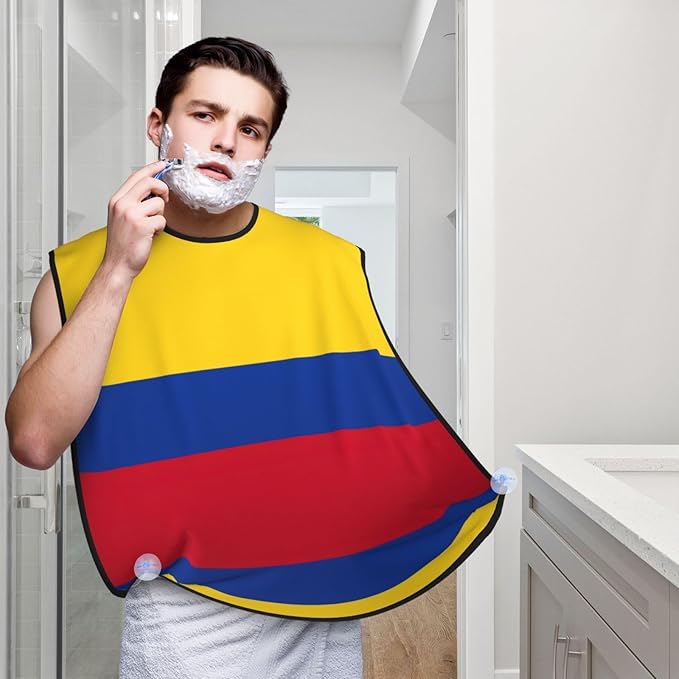 YQxwJL Flag Of Colombia Print Beard Bib Shaving Apron, Beard Hair Trimming Cape Gift For Dad