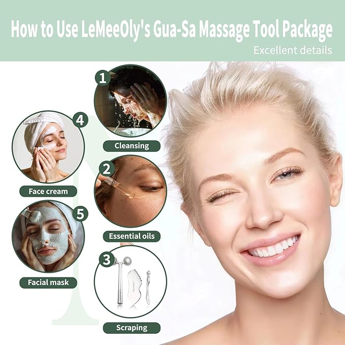 LeMeeOly 2Pcs Gua Sha Facial Tools Stainless Steel, Detailer GuaSha Set for Face and Neck, Natural Skin Care Metal Gua Sha Lymphatic Drainage Face Massage Tool, Gift for Women