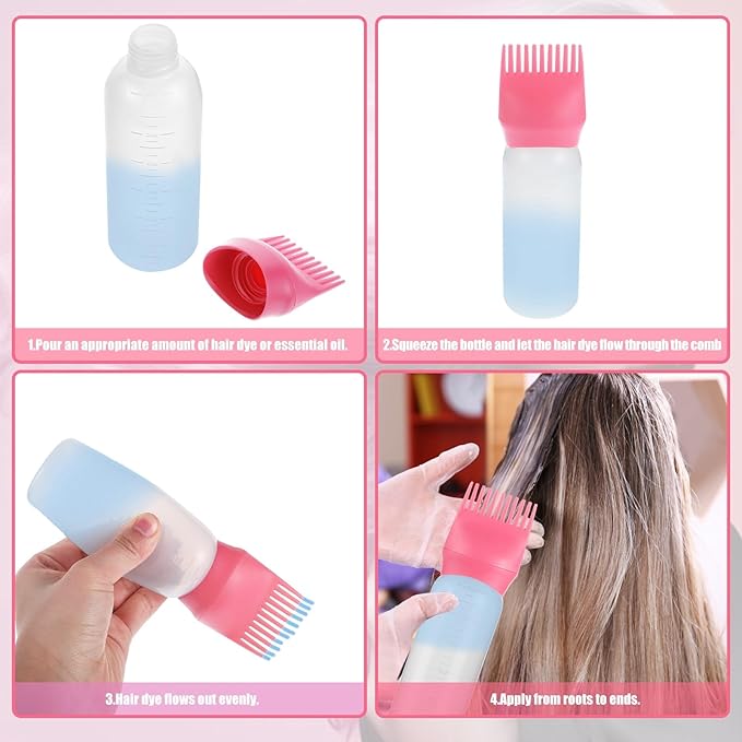 Pimoys 2 Pack Root Comb Applicator Bottle, 6 Ounce Oil Applicator for Hair Dye