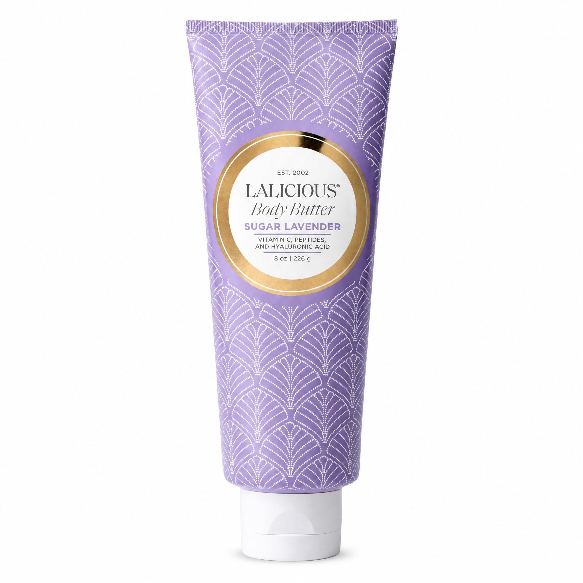 LALICIOUS Sugar Lavender Whipped Body Butter 8oz | Ultra-Hydrating Shea Butter Body Cream with Hyaluronic Acid, Vitamin C & Peptides | Deep Moisturizing Lotion for Dry Skin | Calming Lavender Scent