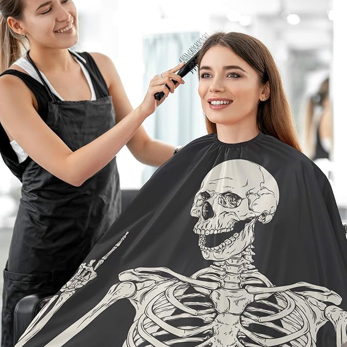 Visesunny Barber Cape - Funny Human Skeleton Polyester Hair Cutting Salon Apron - Anti-Static, Water-Resistant Shaving Cloth