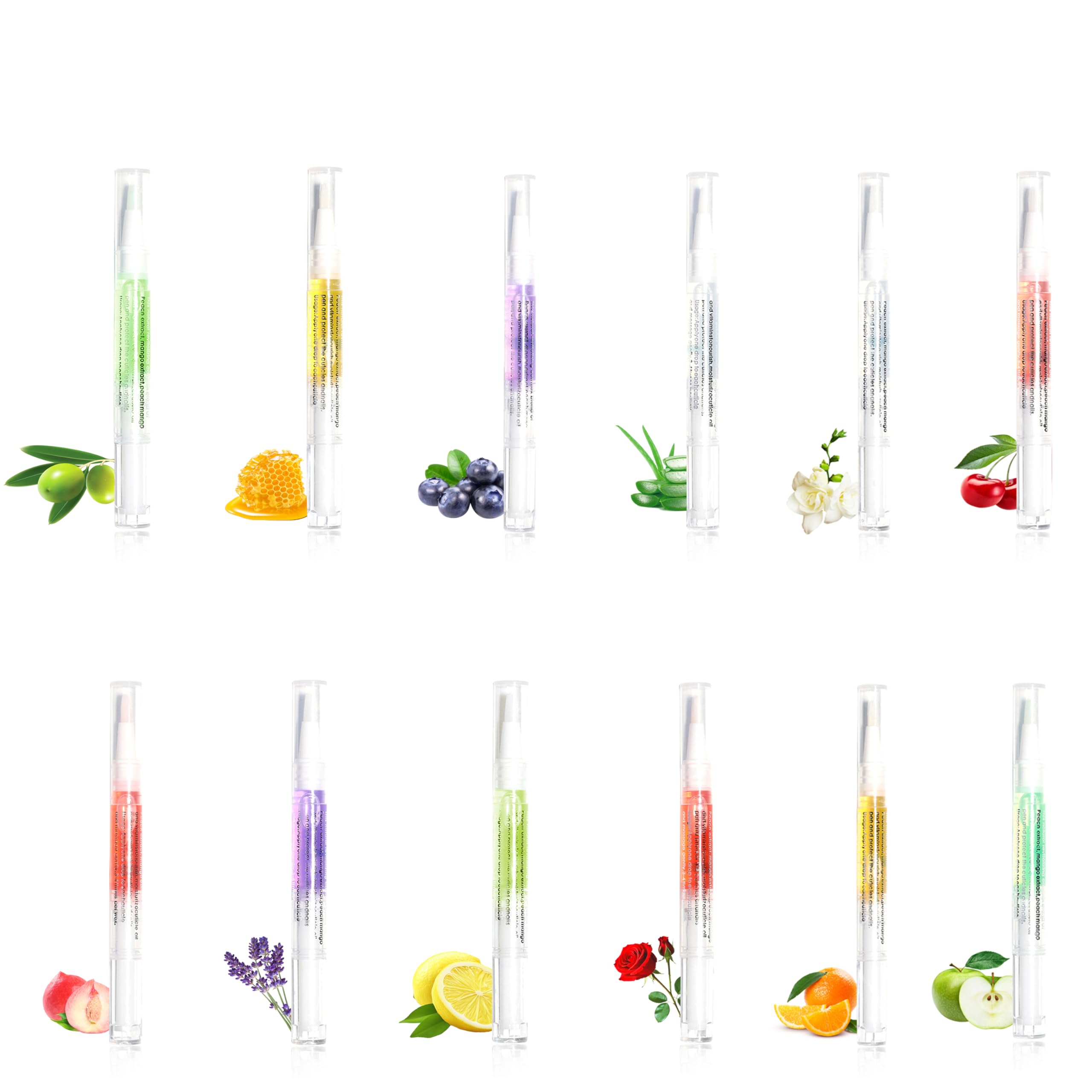 AOBOO Cuticle Oil Pen 12pcs for Nails Care,Nail Oil for Strength,Nourish Moisten Care to Reduce Nail Cracking and Dry for Weak peeling brittle and thin nails